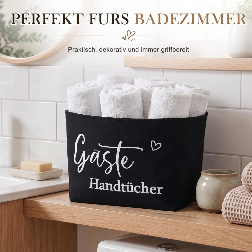 Cesto per asciugamani da bagno in cotone e lino, colore nero, dimensioni 30x20x12 cm