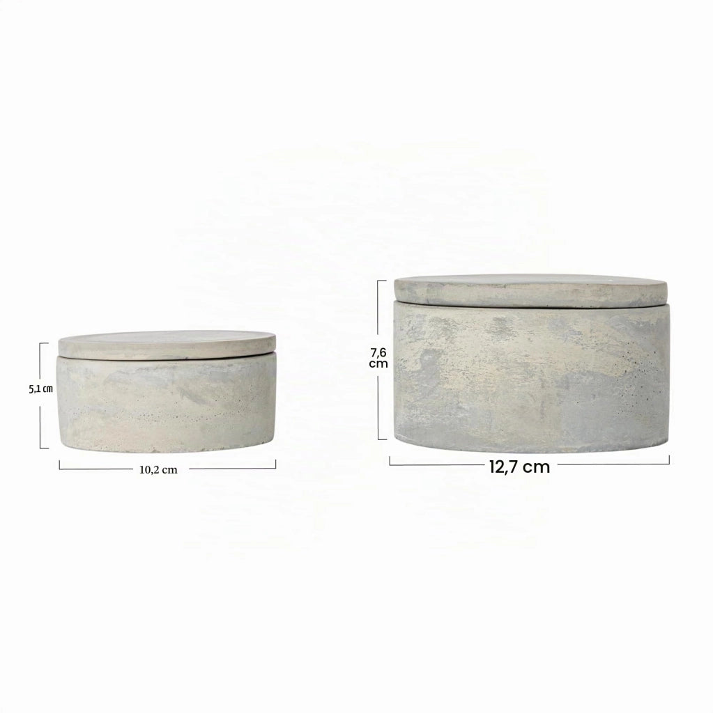 Contenitori in cemento grigio con coperchi, set da 2