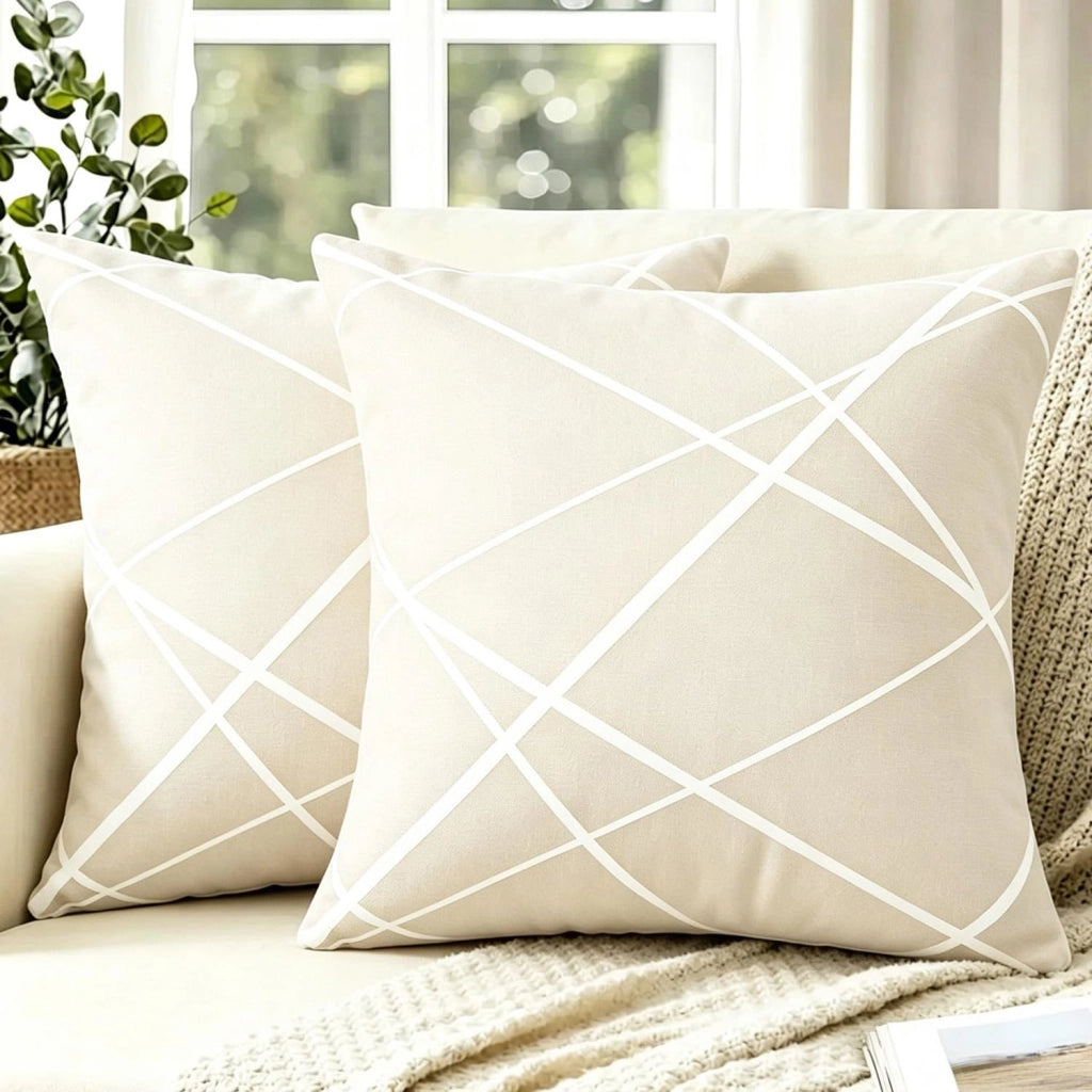 Cuscini in velluto, 45x45 cm, color beige, confezione da 2, morbidi