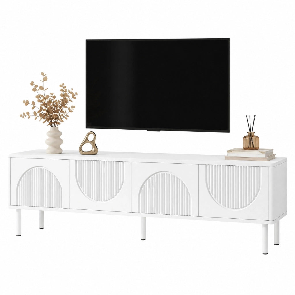 Mobile TV 180 x 40 x 52 cm in MDF e truciolare bianco opaco, contenitore e passacavi