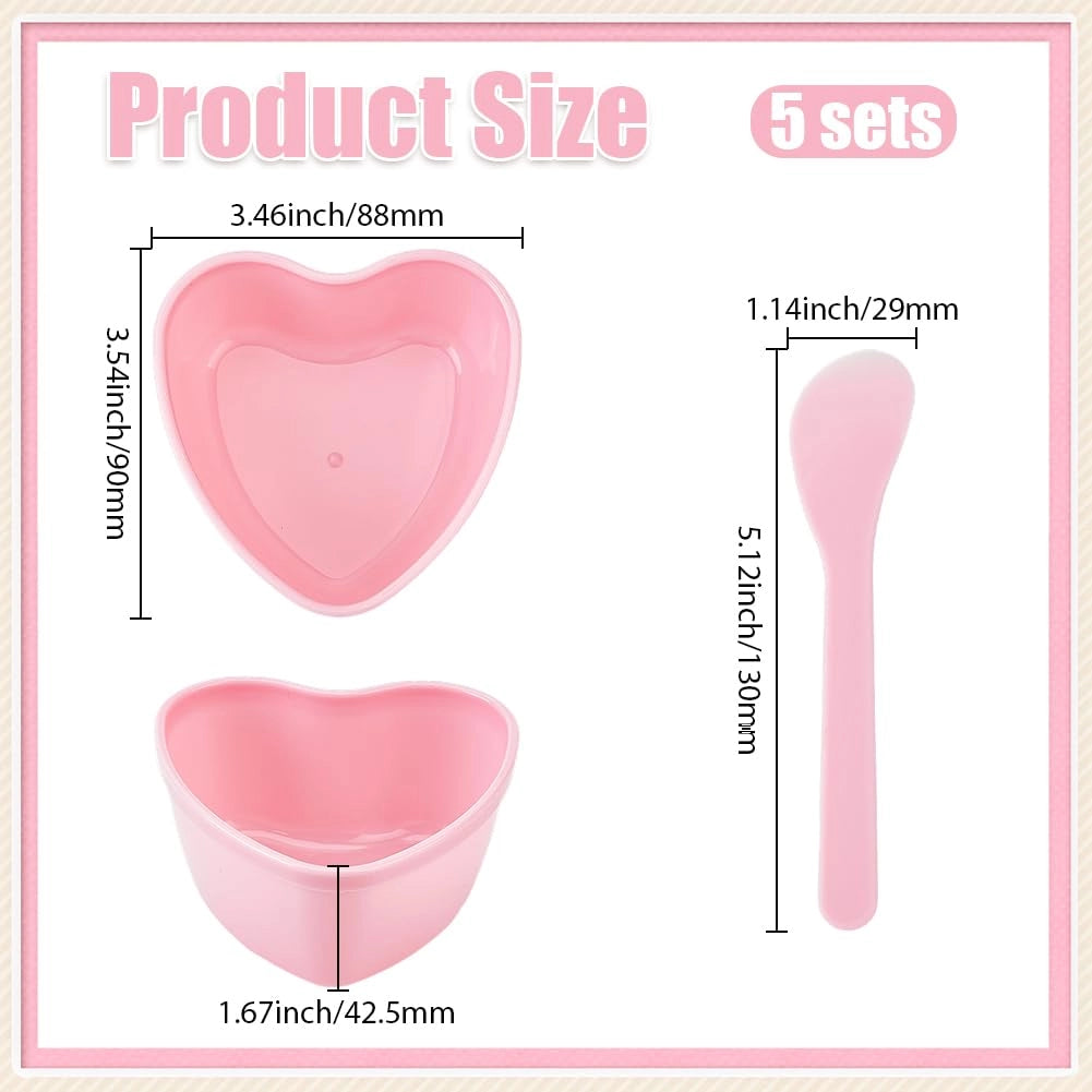 Set da 5 ciotole a forma di cuore per miscelare, con spatola, ideali per la cura della pelle fai-da-te, colore rosa