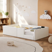 Letto piattaforma imbottito 90x200 cm con protezione e stazione di ricarica, bianco