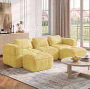 Divano modulare giallo in poliestere con seduta profonda e pouf
