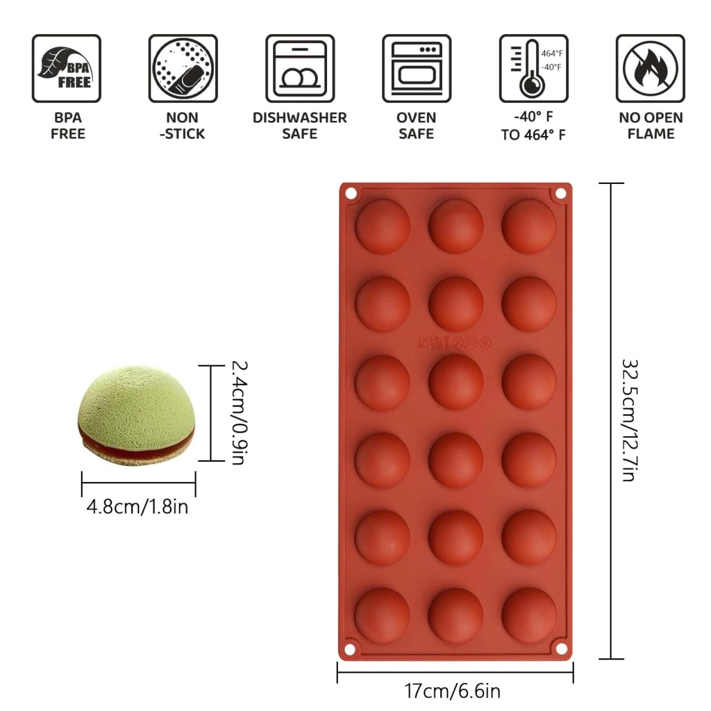 Set da 2 stampi in silicone a forma di semisfera, con 18 cavità, diametro 4,8 cm