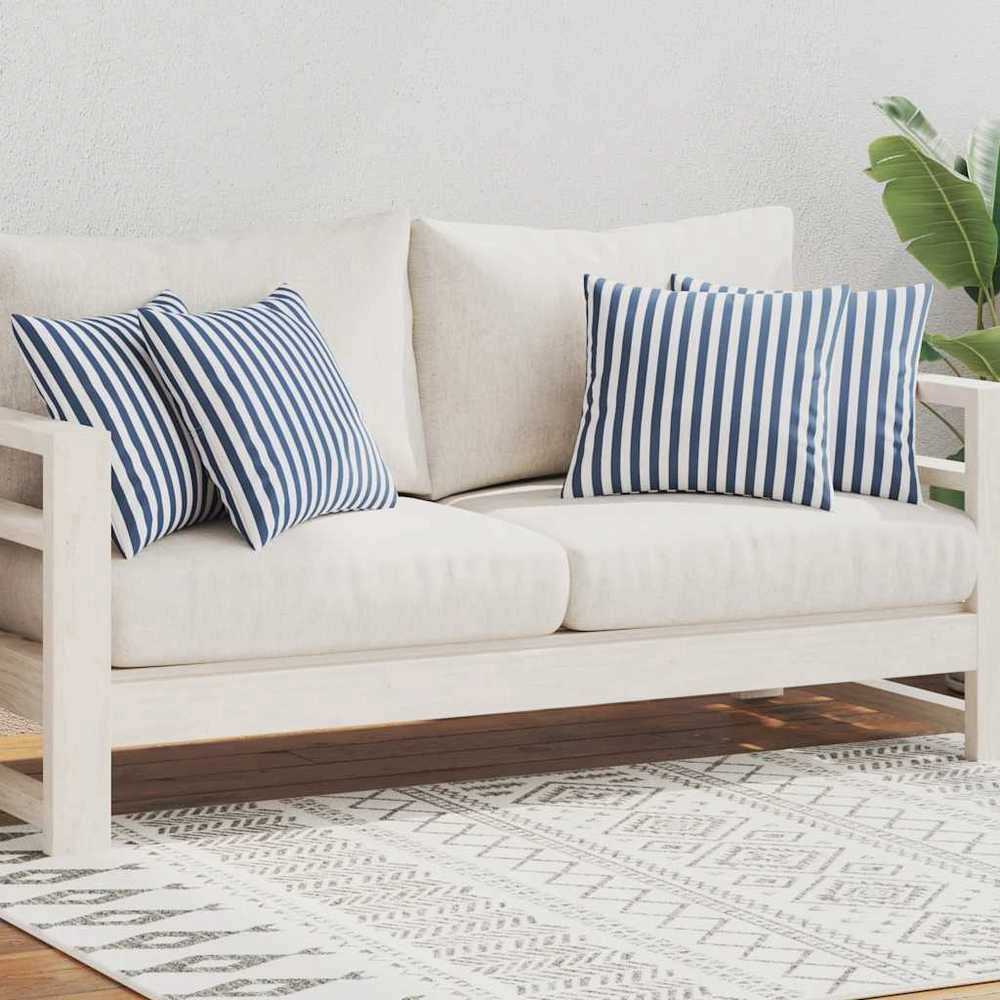 Cuscini da Esterno 4 pz Stampa a Righe 45x45 cm Blu