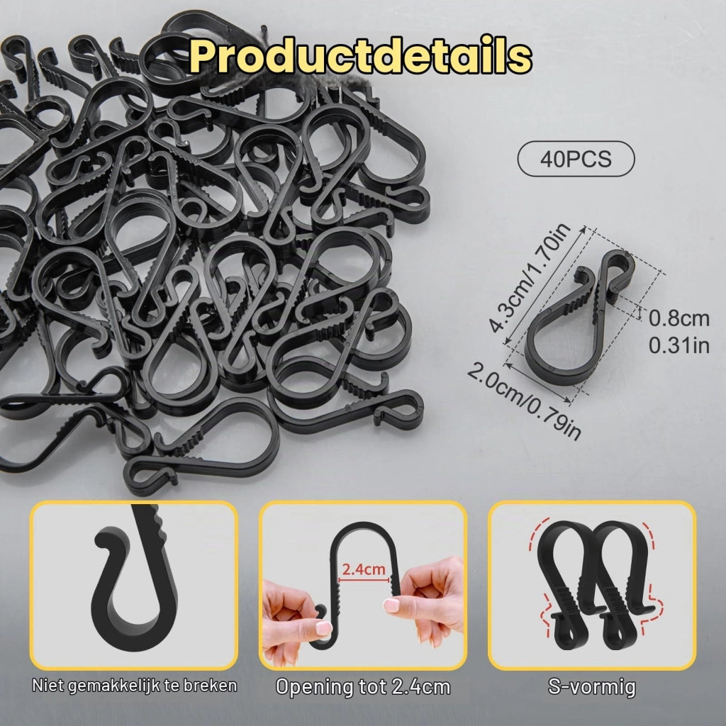 Ganci per catene luminose, 40 pezzi, in plastica, colore nero