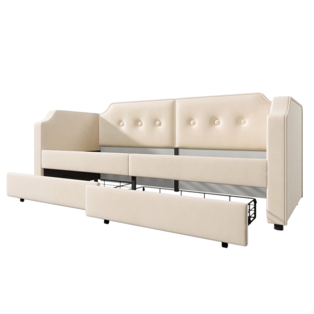 Divano letto singolo 90x200 cm in velluto beige