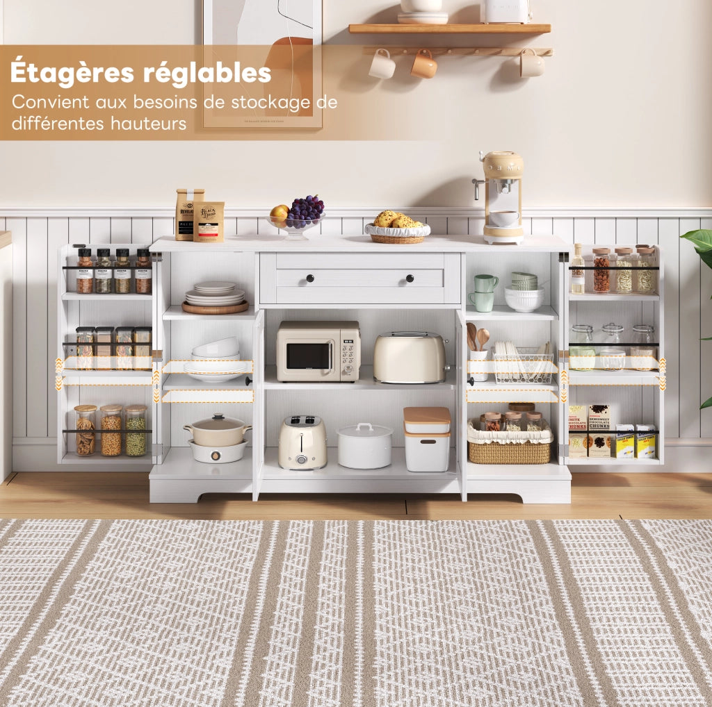 Credenza da cucina 138 cm con cassetto; ante e ripiani regolabili in MDF bianco