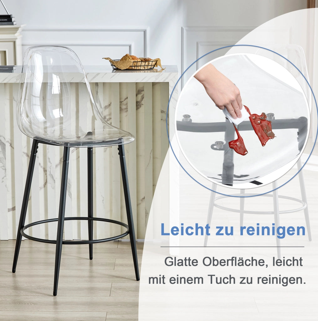 SGABELLO da bar 66 cm in plastica trasparente e metallo nero, set da 2 pezzi
