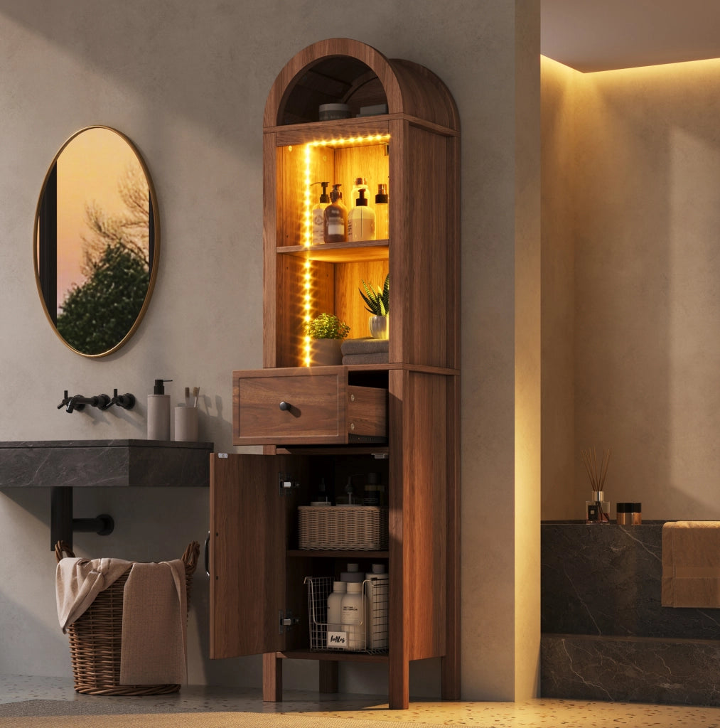 Colonna bagno in MDF color noce con LED RGB, 40 × 30 × 163 cm