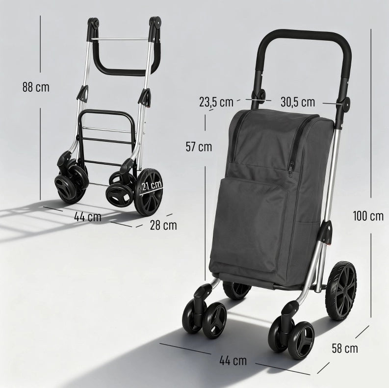 Carrello della spesa pieghevole da 46 l grigio scuro
