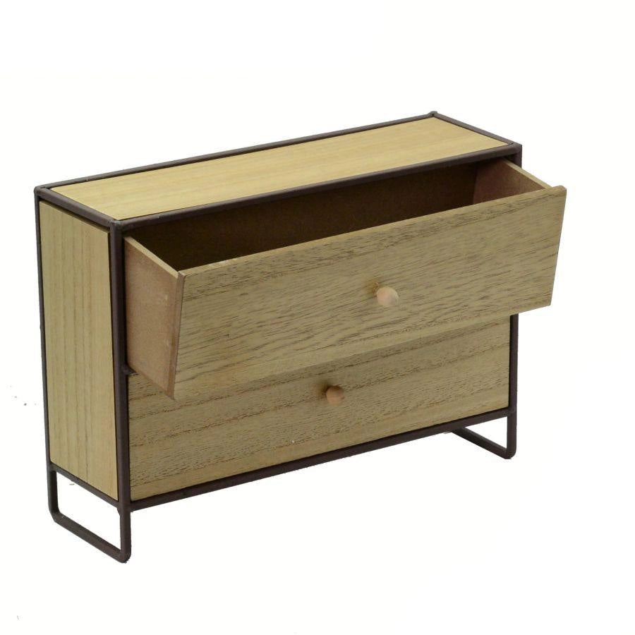 Portatutto legno e metallo marrone arrugginito 2 cassetti cm 29x10h21