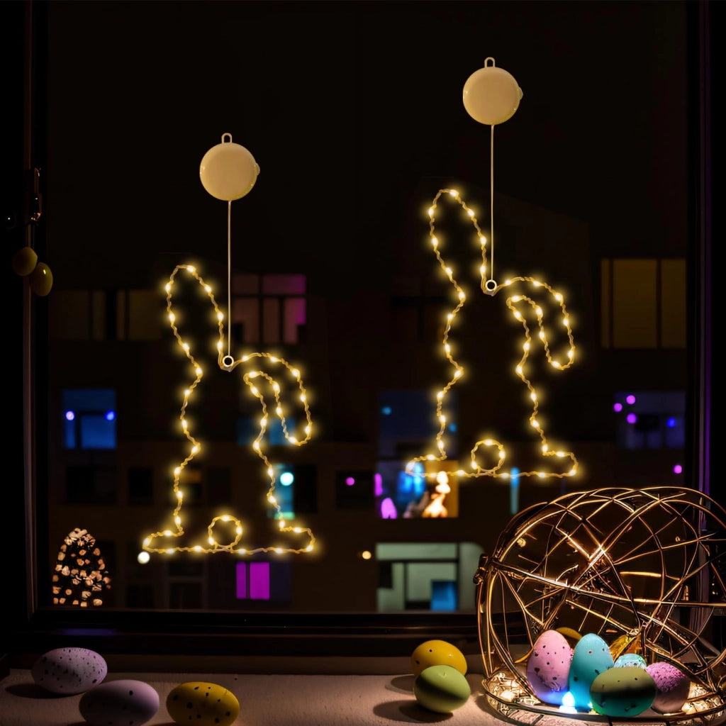 Illuminazione a LED per finestre, coniglietti di Pasqua, set da 2, per interni ed esterni