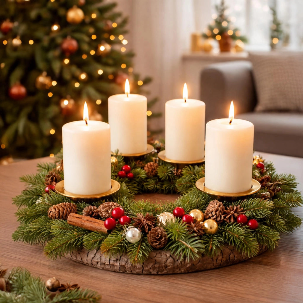 Piattello per candele per l'avvento, confezione da 4, diametro 8 cm, ottone dorato, con perno