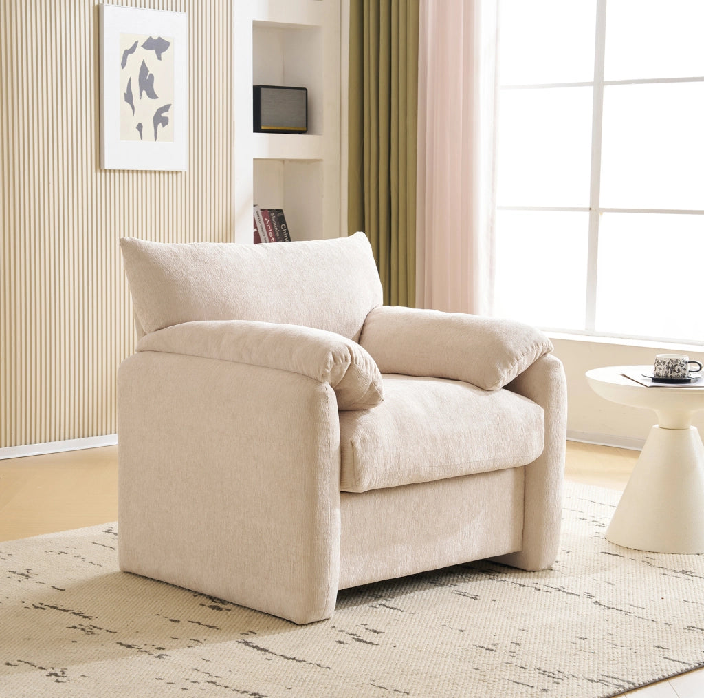 Poltrona singola in ciniglia beige 96 cm con braccioli