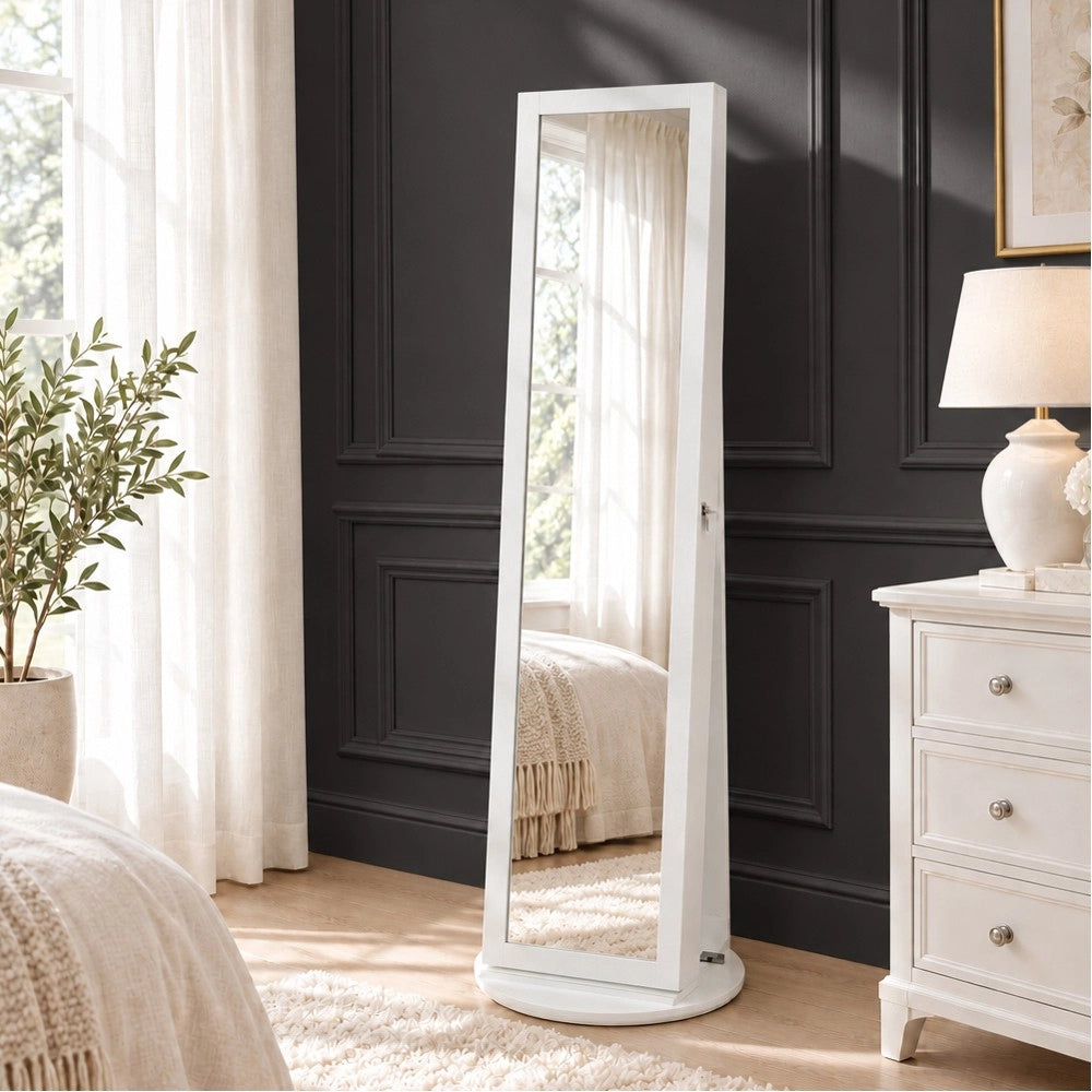 Specchiera Gulli portagioie bianca con base girevole e luce LED 55x55x155H