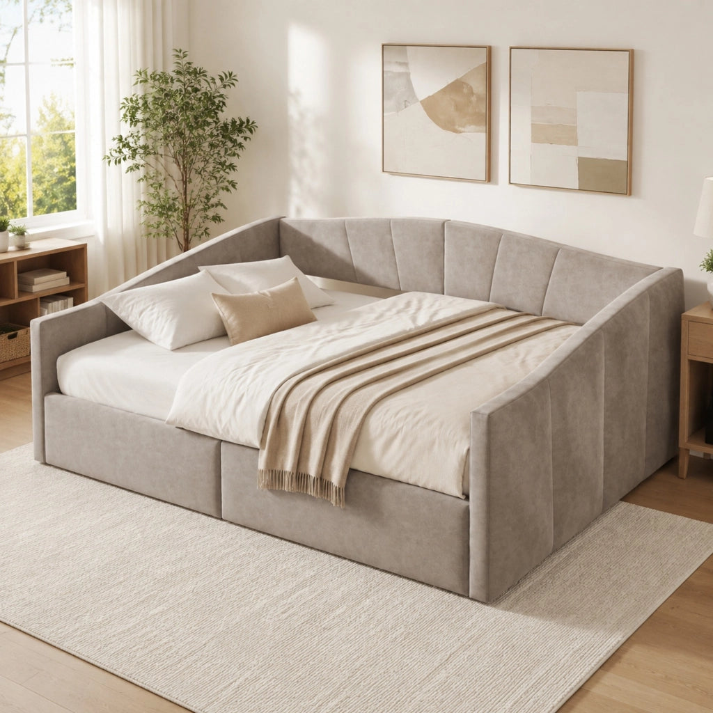 Letto imbottito 140x200 cm con contenitore idraulico e rete a doghe in velluto grigio chiaro