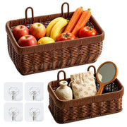 Set di 2 cesti appesi intrecciati in rattan, color marrone scuro