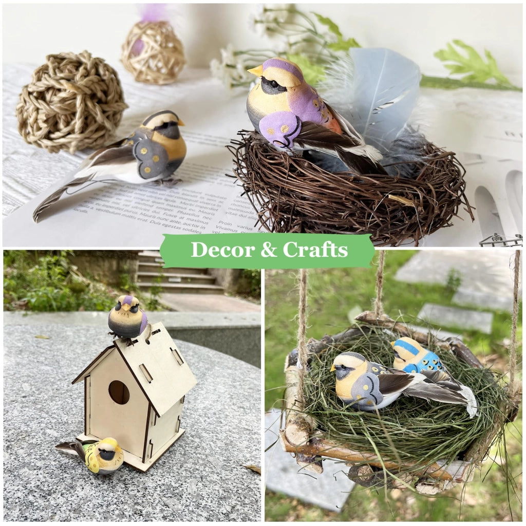Uccelli artificiali in schiuma con artigli, confezione da 4 pezzi, 10 cm, decorazioni a tema piume