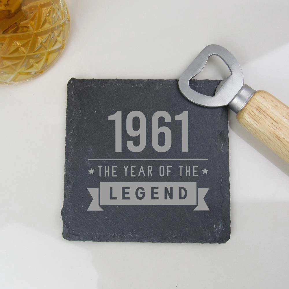 Sottobicchieri in ardesia, con incisione, design del 1961, per il 60° compleanno