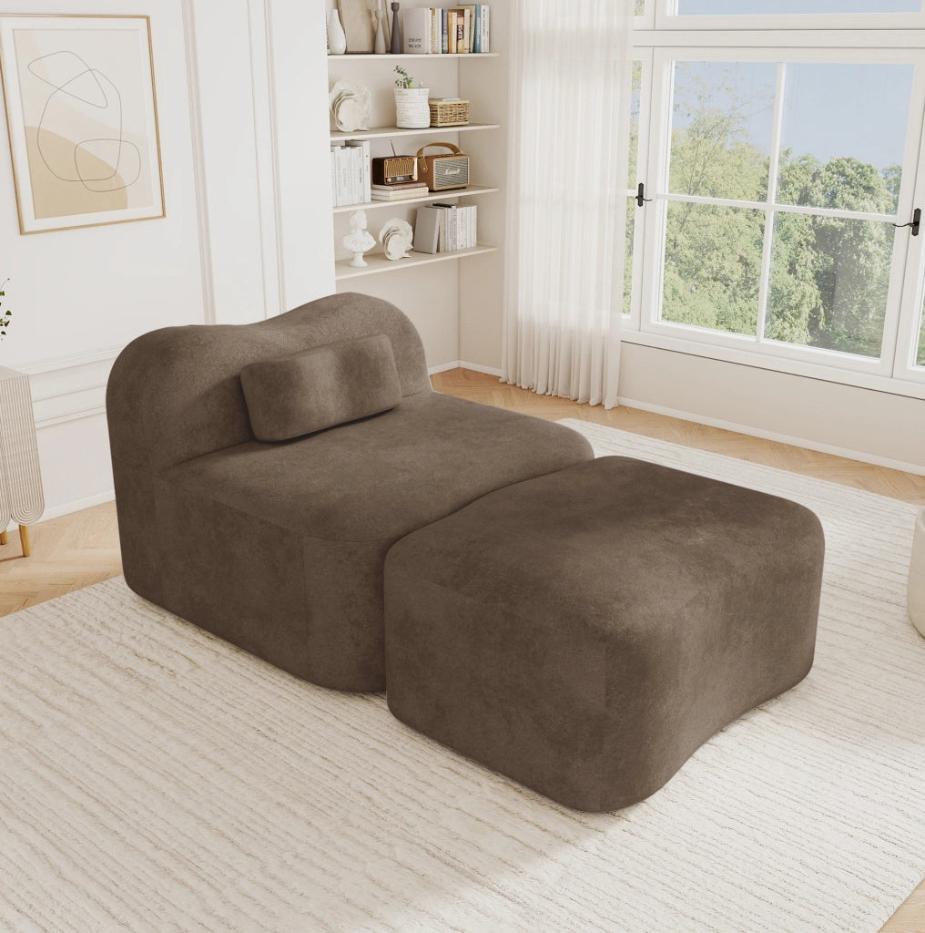 Divano modulare senza struttura marrone in velluto con pouf