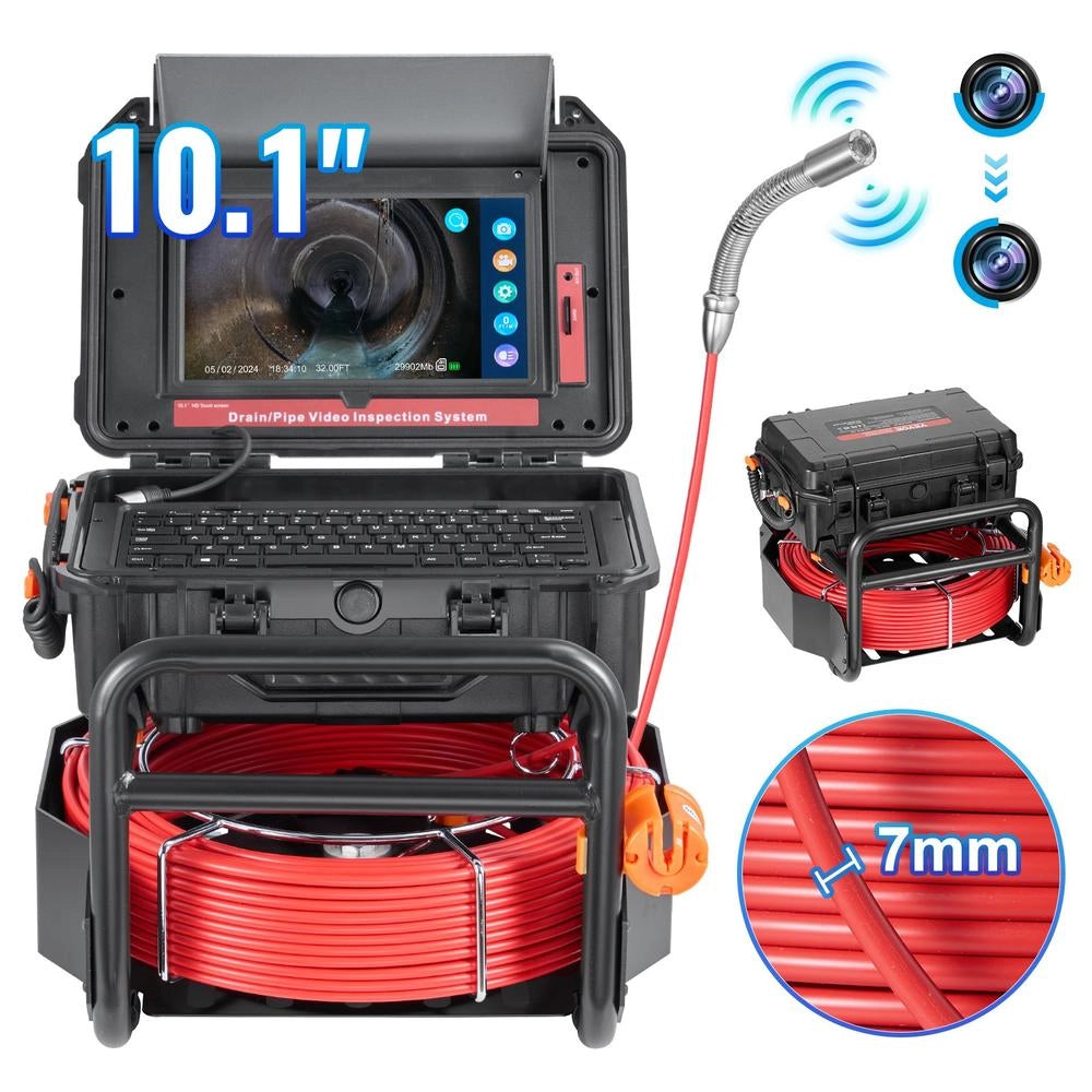 Telecamera per Ispezione Fognature e Scarichi 50 m Cavo con Schermo Touch 256,54 mm Autolivellante IP67 e Trasmettitore 512 Hz