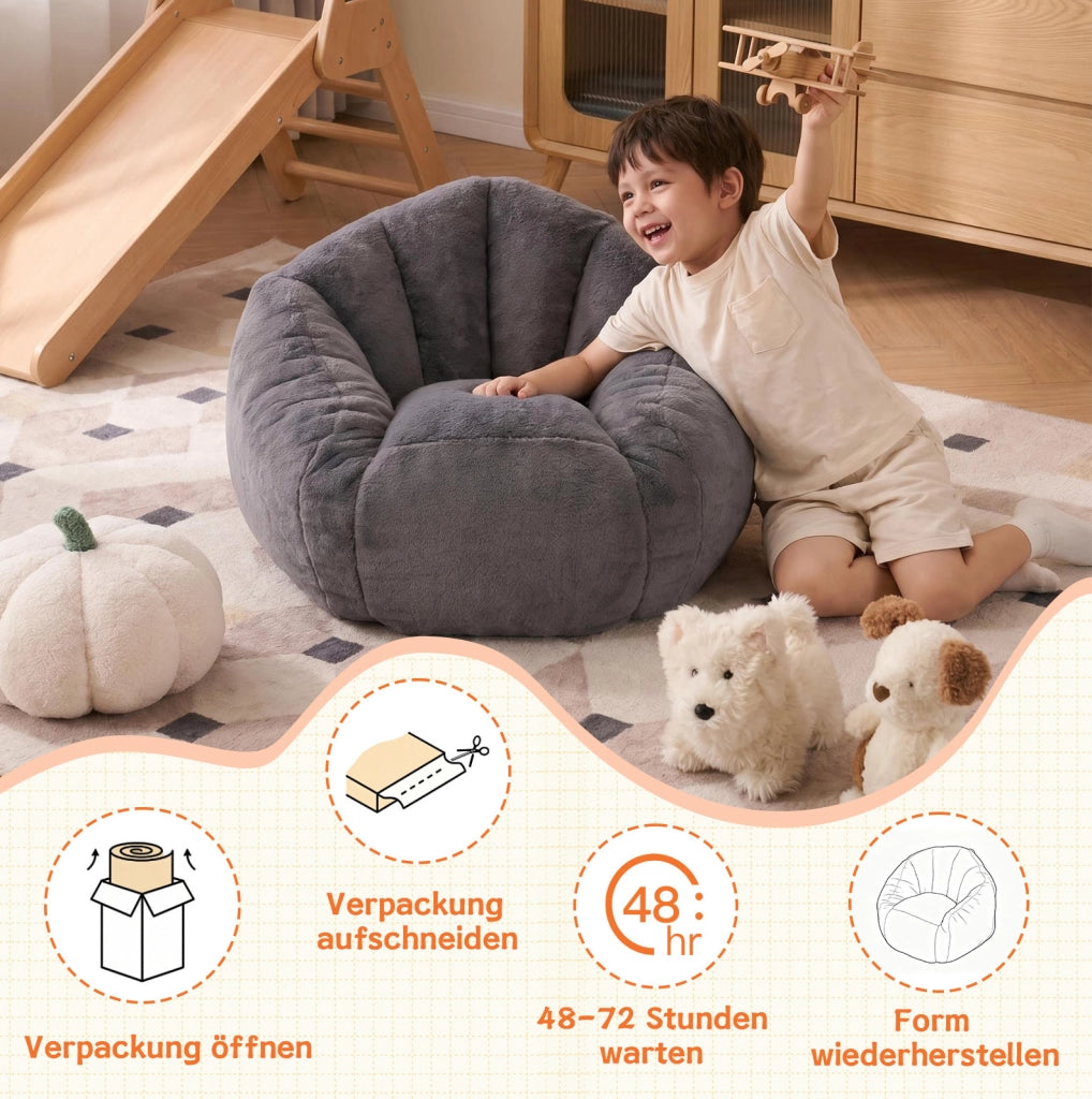 Poltrona a sacco per bambini 75x70x52 cm poliestere grigio chiaro