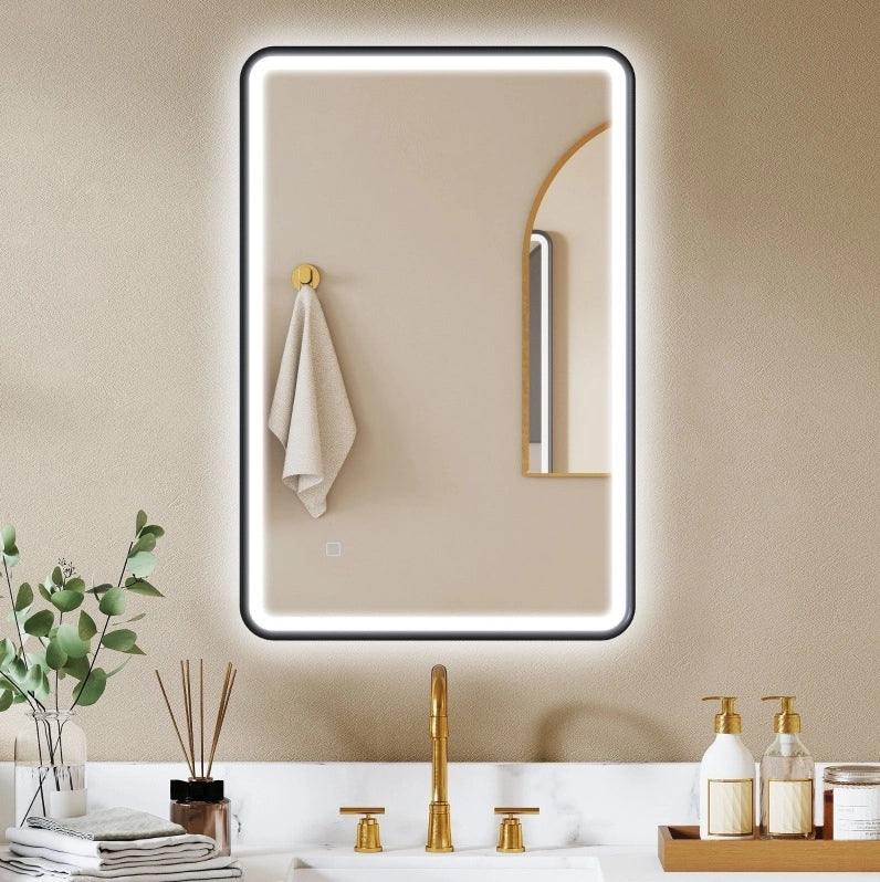 SPECCHIO da bagno LED 90x60 cm nero, dimmerabile e antiappannamento