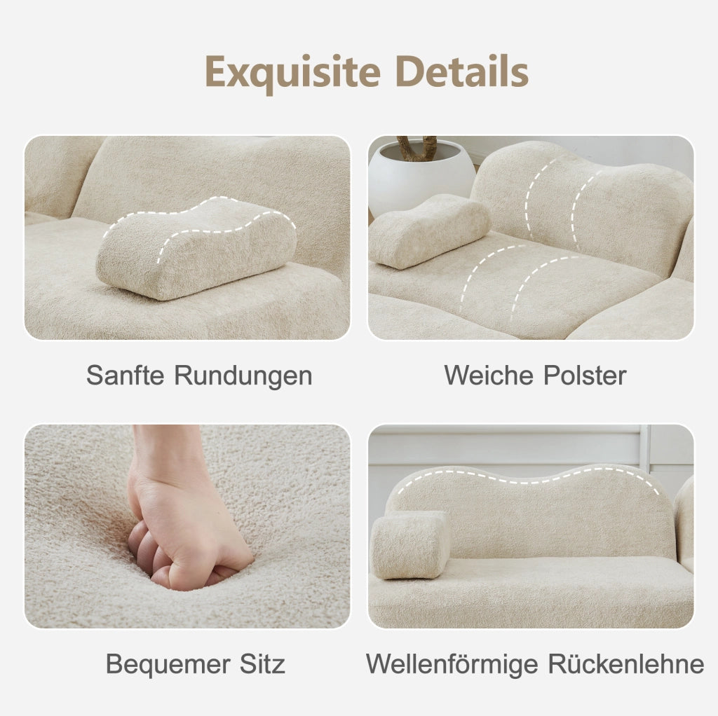 Divano modulare senza telaio in velluto beige con pouf