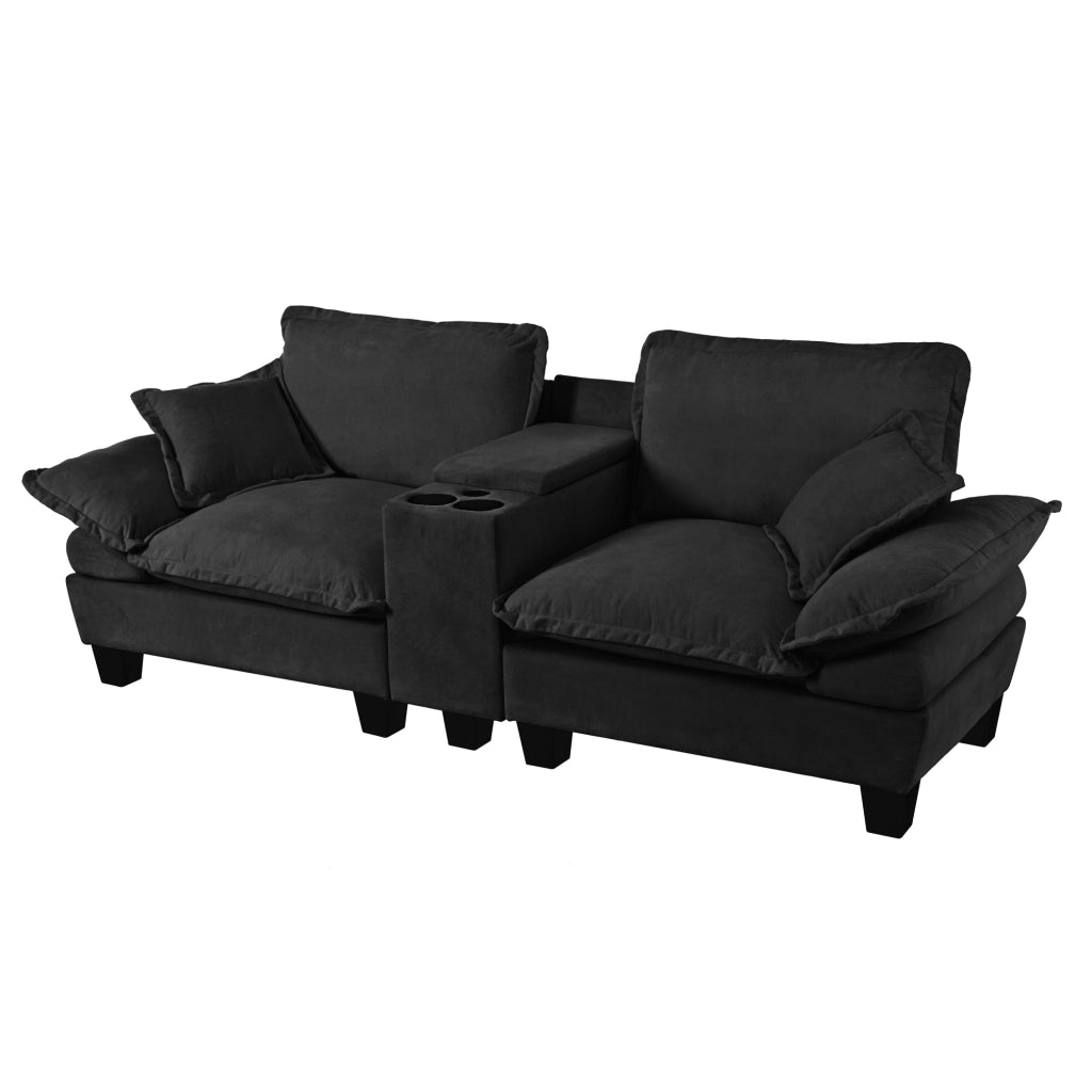 DIVANO Modulare 224x82x90 cm in Chenille Nero con USB e portabicchieri