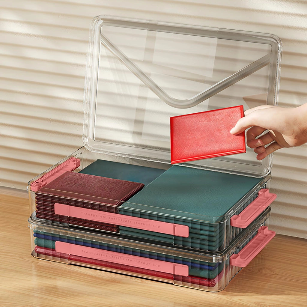 Contenitore in plastica trasparente, formato A4, dimensioni 34,8 x 23,7 x 6,3 cm