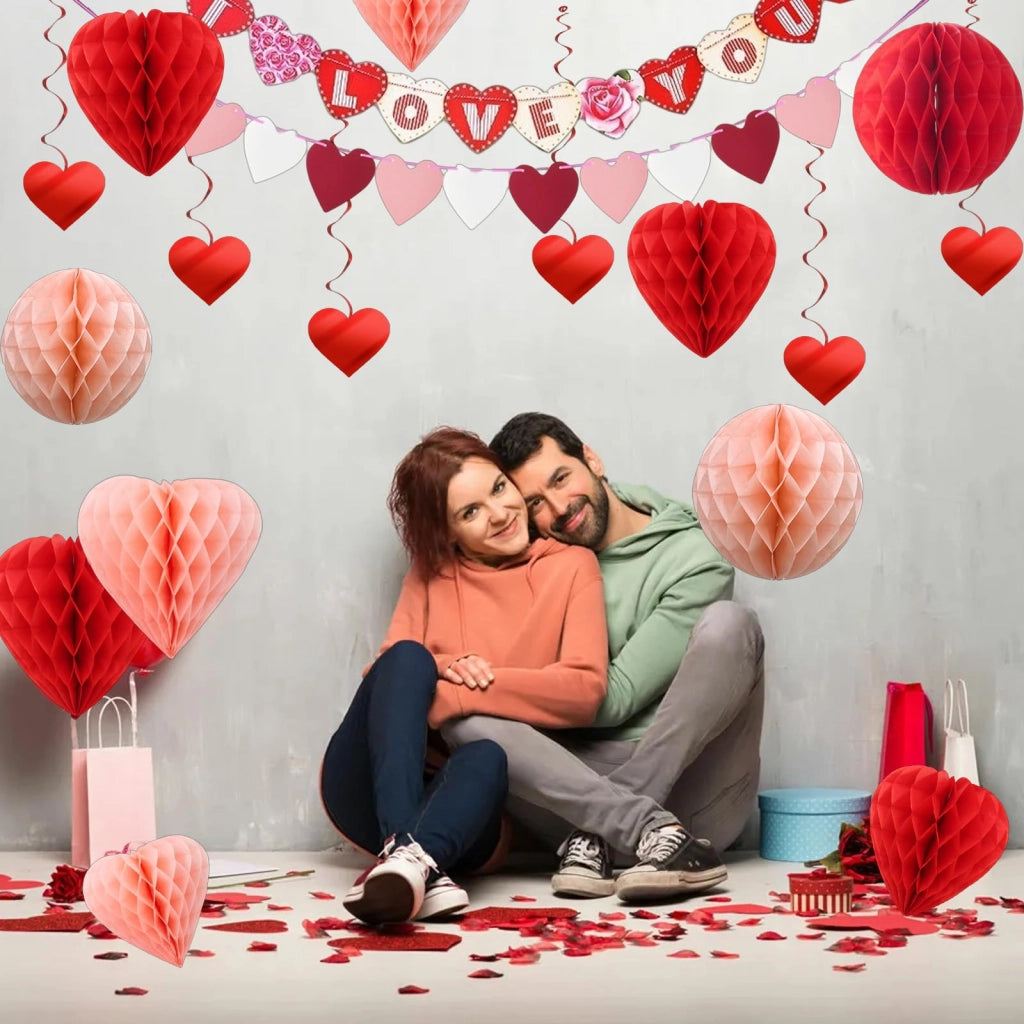 Set di decorazioni a forma di cuore, 18 pezzi, riutilizzabili e senza plastica