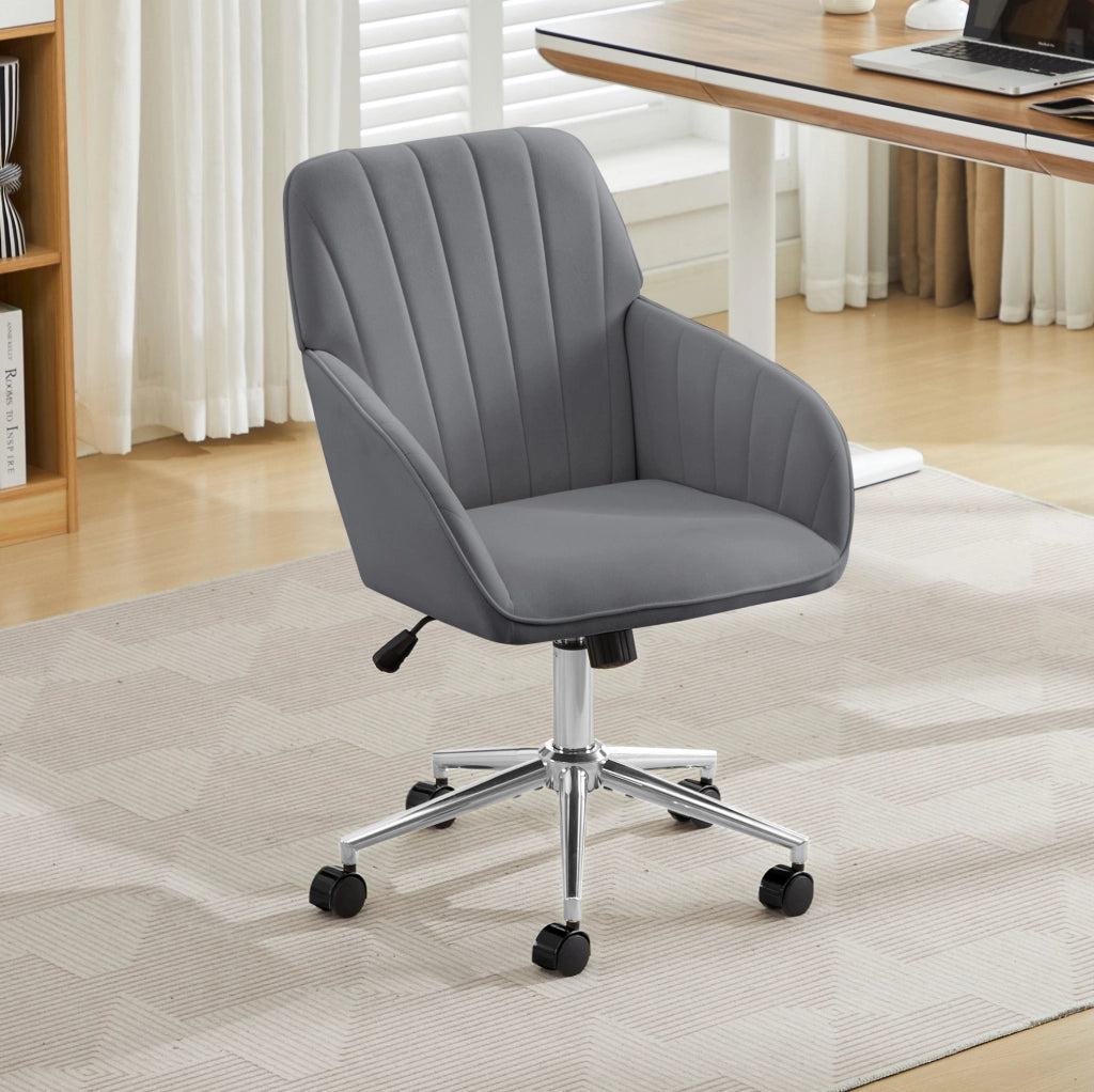 Sedia da ufficio ergonomica regolabile 60x60x97 cm in velluto grigio, per smart working
