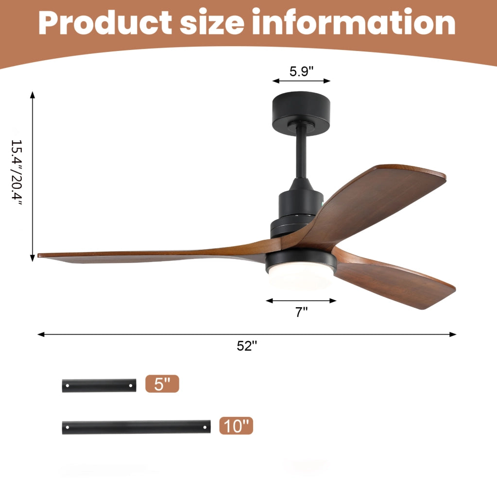 Ventilatore da soffitto 132 cm con LED 18 W, 6 velocit¨¤ e telecomando nero
