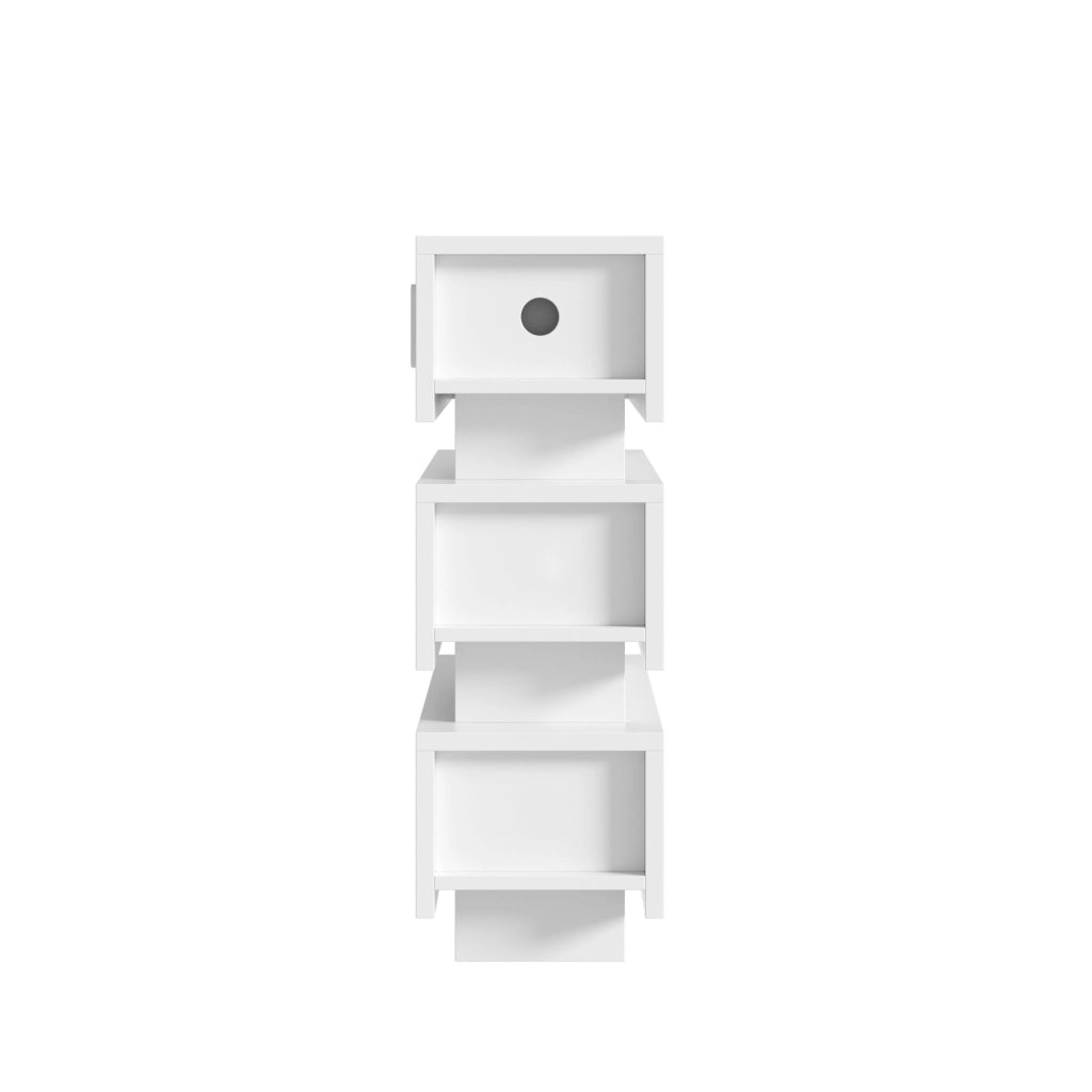Set di 2 comodini stretti bianchi con LED, USB-C e 3 cassetti, 20x40x59,5 cm
