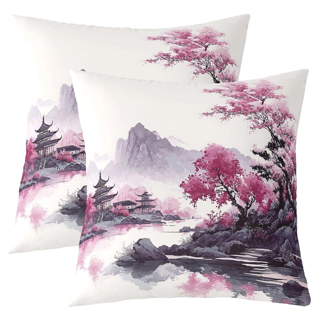 2 federe per cuscini giapponesi, 60x60 cm, motivo fiori di ciliegio
