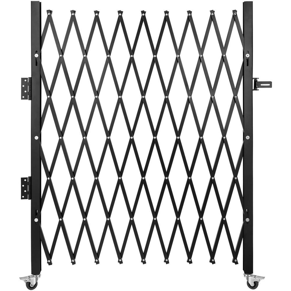 Cancello di Sicurezza Pieghevole Singolo in Acciaio Nero 190x131 cm Barriera Estensibile a Forbice con Ruote 360°
