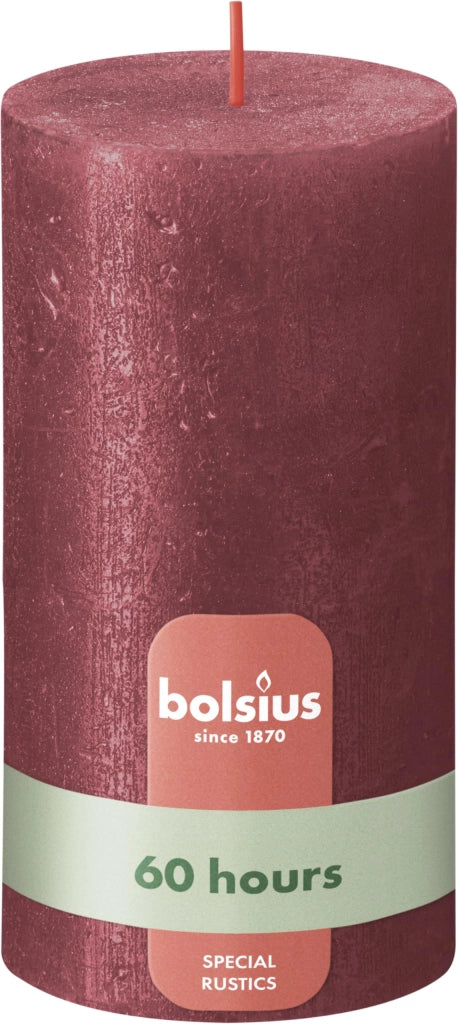 Candele a colonna rustiche rosso lucido - 13 cm - 4 pezzi - Non cola - Candele senza profumo