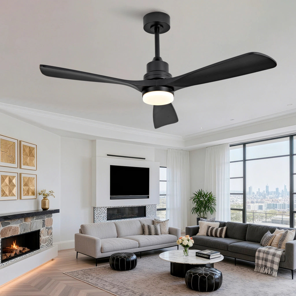Ventilatore da soffitto 52 pollici nero con luce regolabile e telecomando
