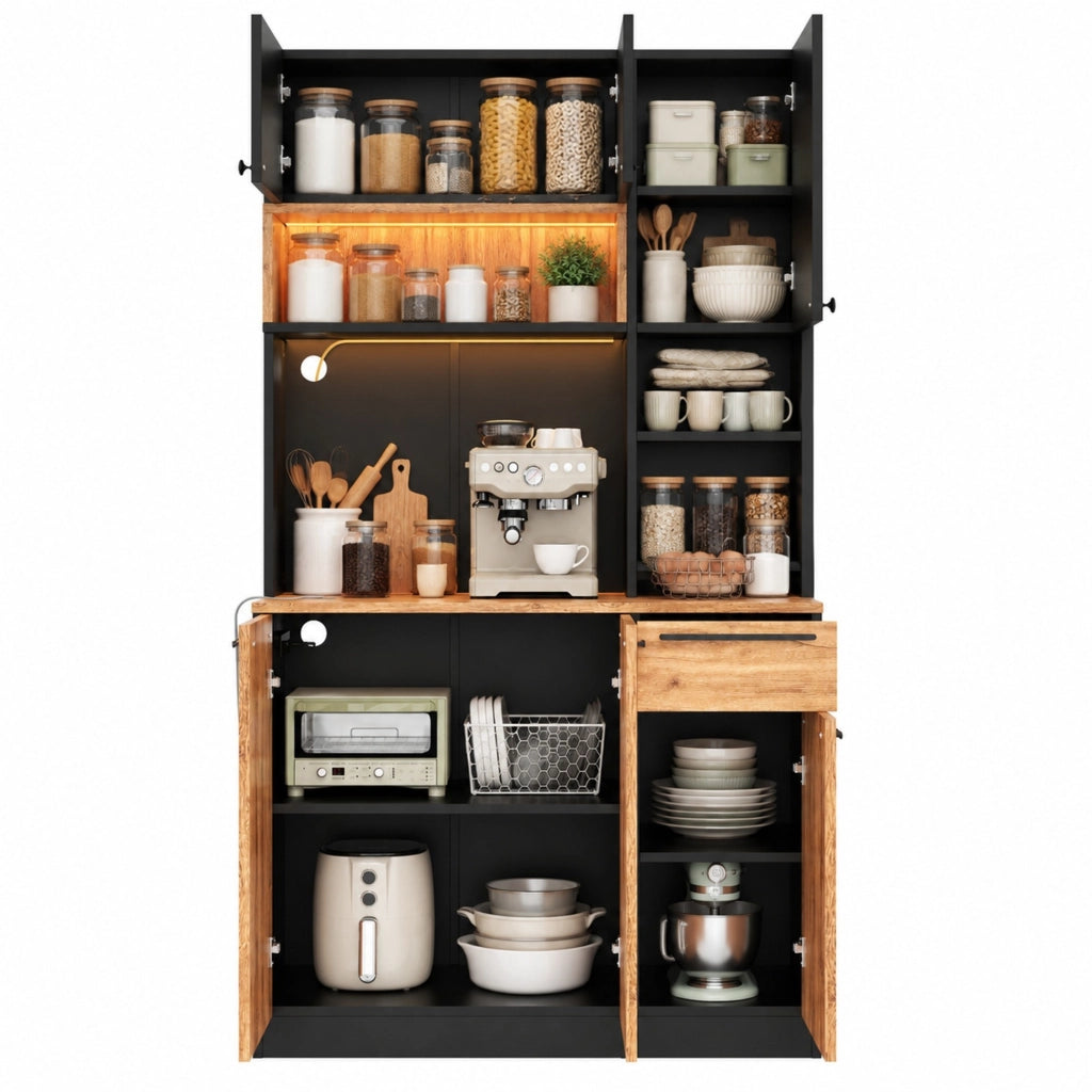 Mobile alto da cucina in MDF con LED RGB e prese, 100 × 40 × 180 cm