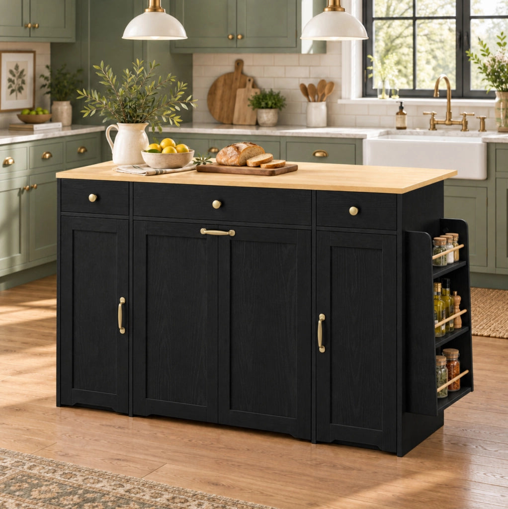 Credenza in MDF con 3 cassetti e piano color legno, nera
