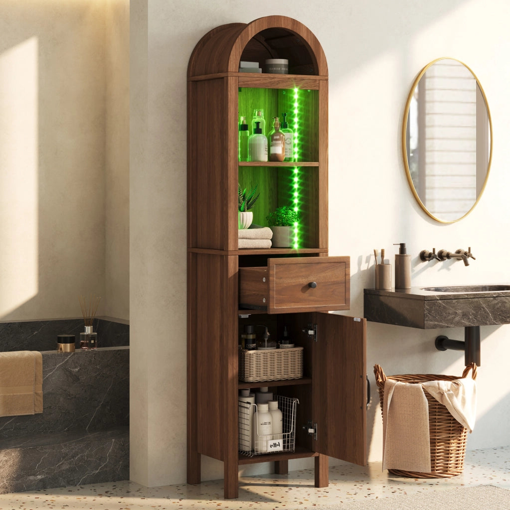 Colonna bagno in MDF color noce con LED RGB, 40 × 30 × 163 cm