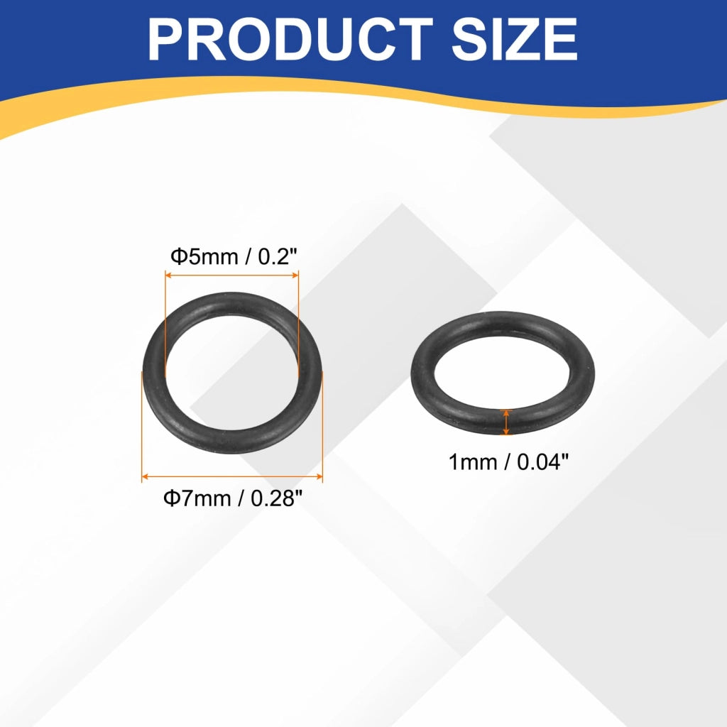 Guarnizioni O-ring in nitrile, 7x5x1 mm, confezione da 50 pezzi, materiale NBR