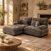 DIVANO modulare con pouf mobili in ciniglia marrone