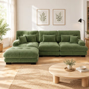 DIVANO Modulare in ciniglia verde con pouf mobili