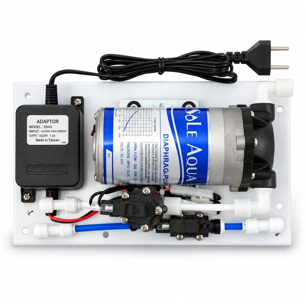 Gruppo pompe per impianti di osmosi inversa, portata 1,8 l/min, tensione 220 V, colore bianco/grigio