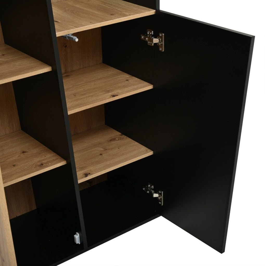 Vetrina a 2 ante con LED Bluetooth, 80 × 35 × 139,5 cm, nero e legno