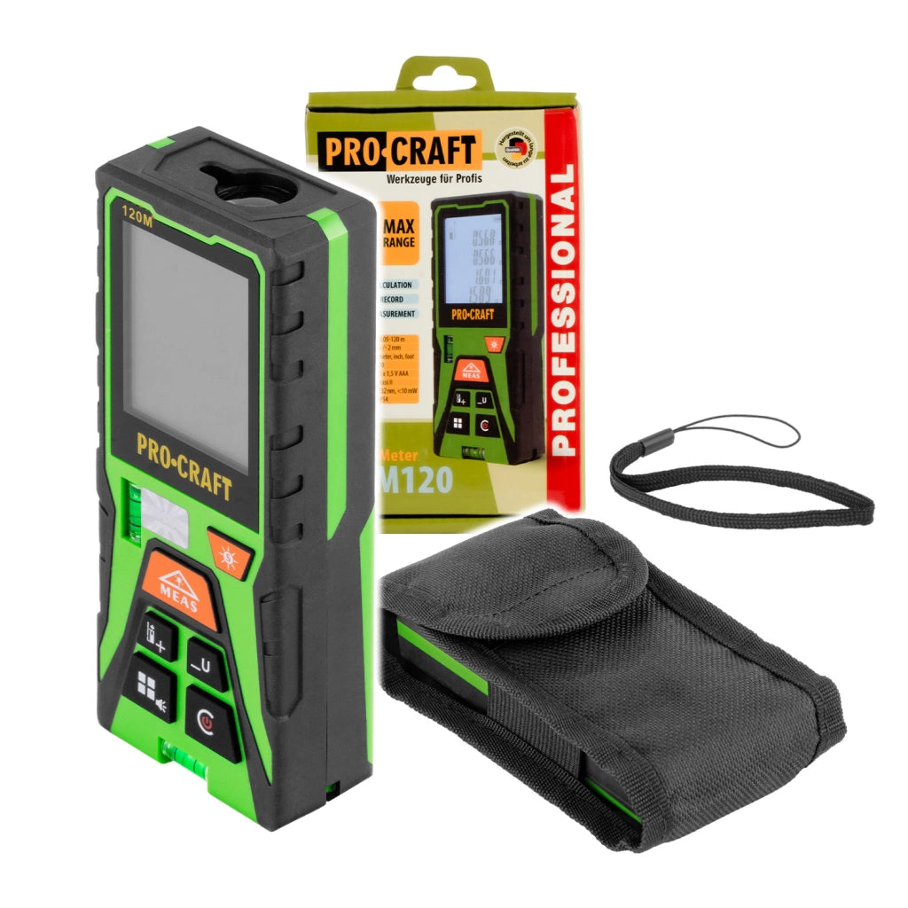 Distanziometro laser Procraft PLDM120, portata 120 m, precisione ±2 mm/m