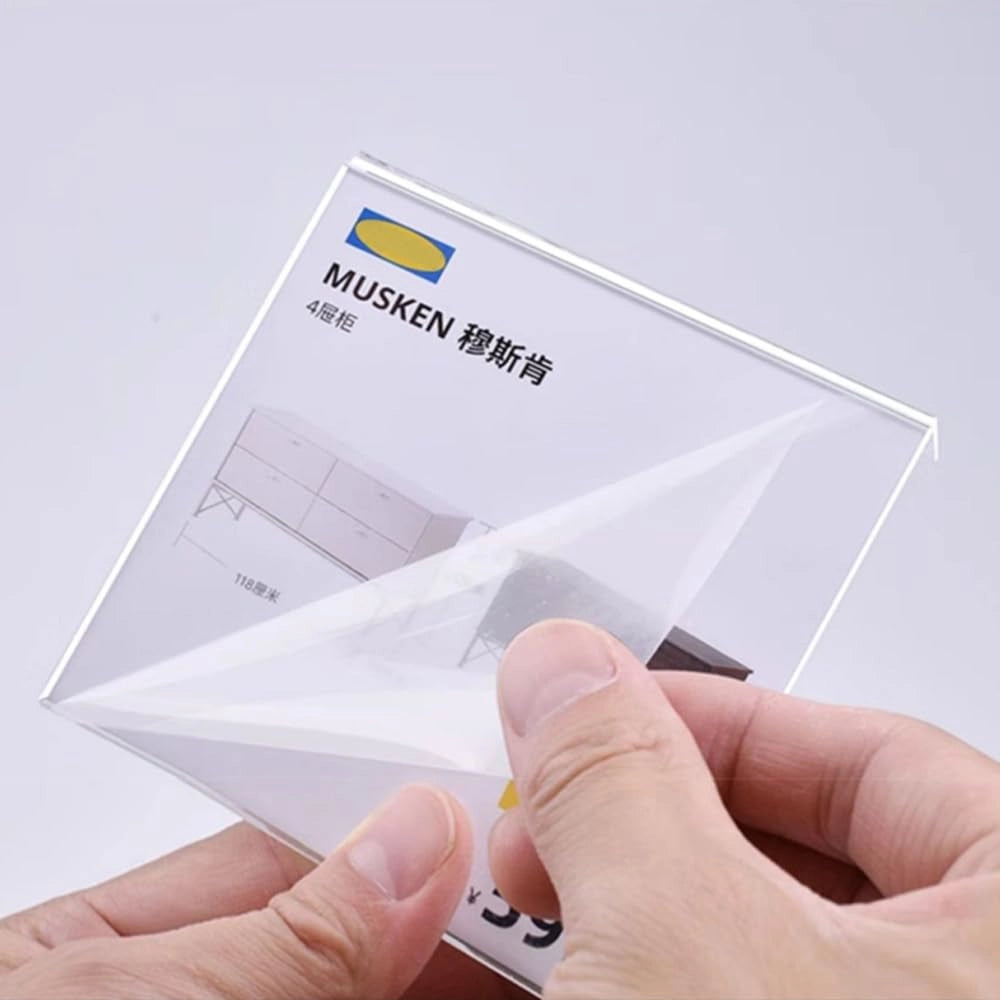 Porta etichette in acrilico, confezione da 10, dimensioni 90x55 mm, autoadesivo