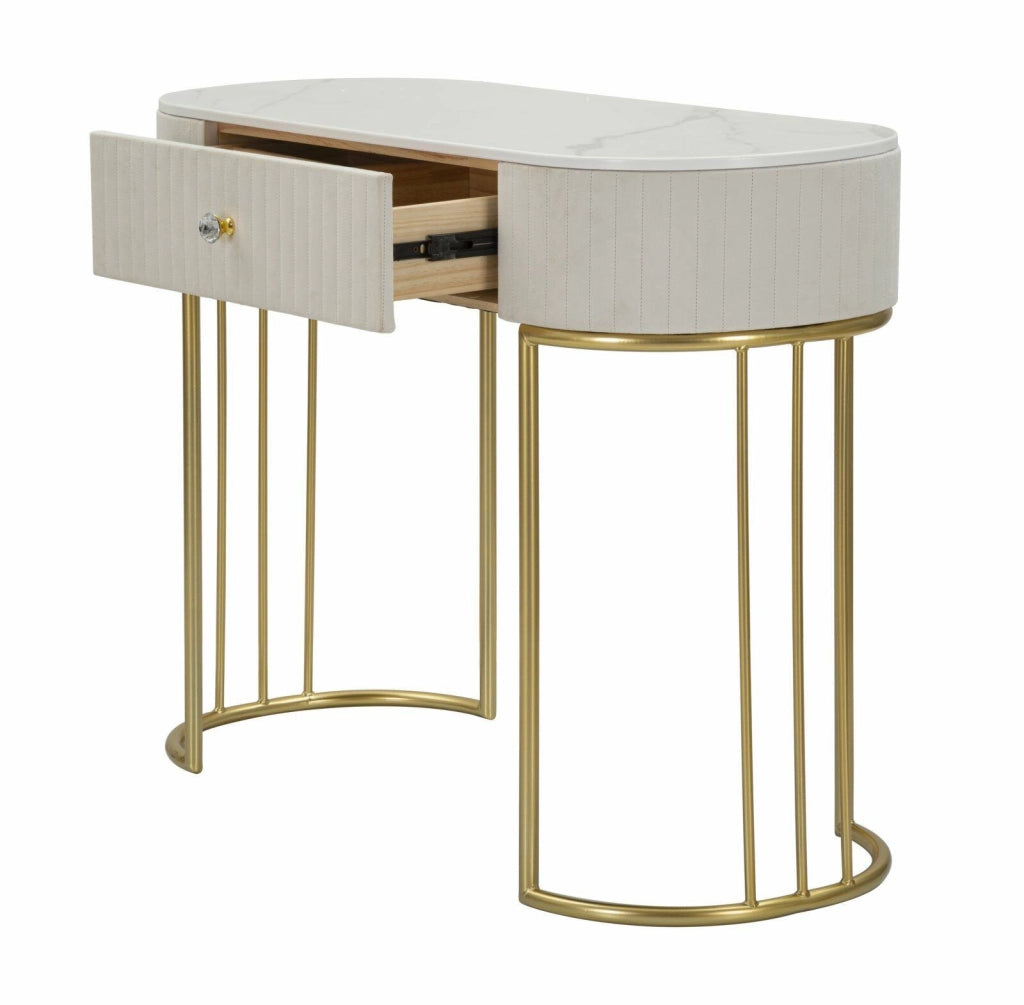 Consolle Abstraktes , Tavolo multiuso, Mobiletto d'appoggio, Scrivania da corridoio, 100x40 h75 cm, Crema e Bianco